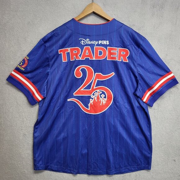 Disney Pin Trader Jersey Adult XL Blue Baseball Button Down Short Sleeve 2025 - Picture 2 of 10